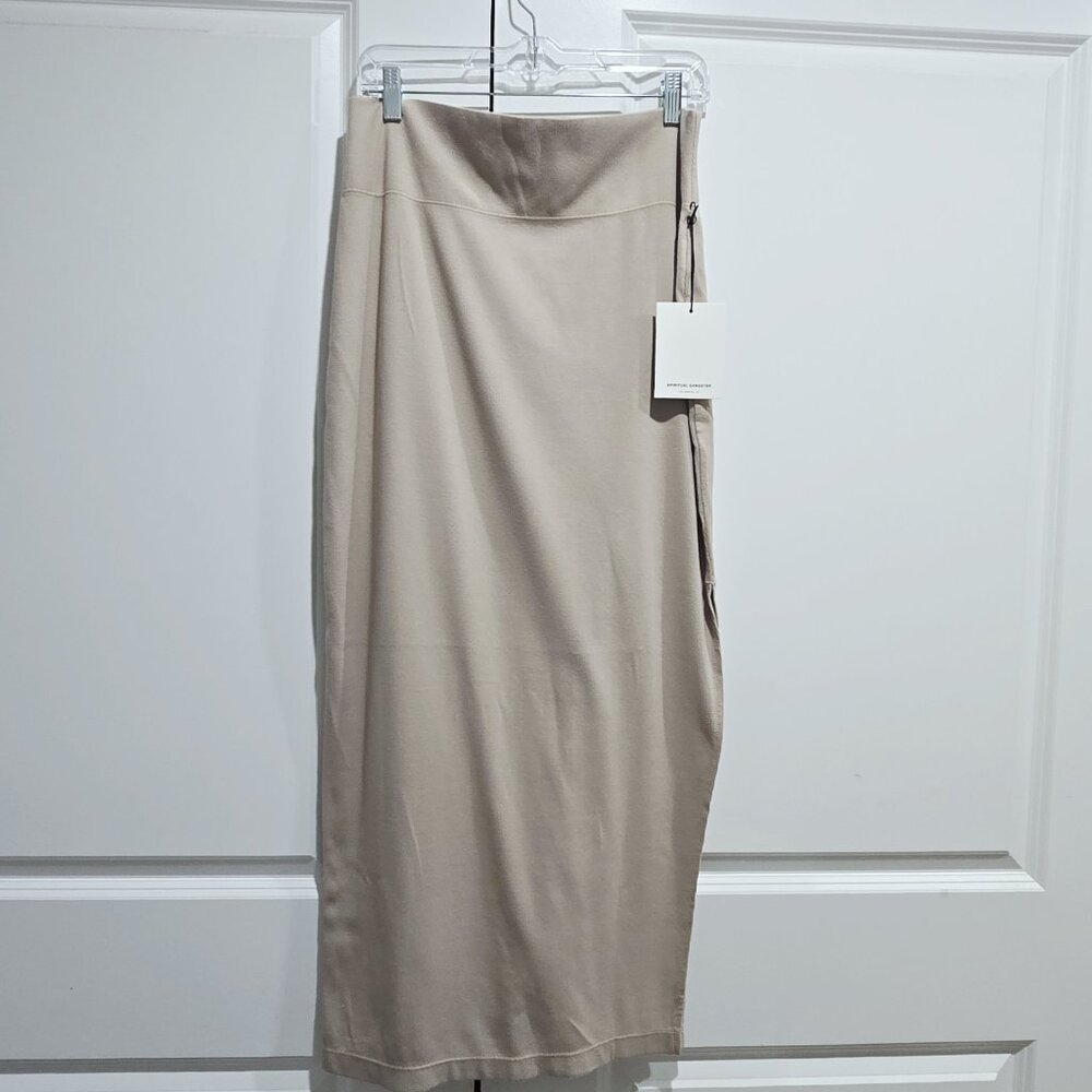 New Spiritual Gangster - L Raquel‎ Rib Maxi Slit Skirt Tan/Palo Santo $128 - Picture 5 of 6